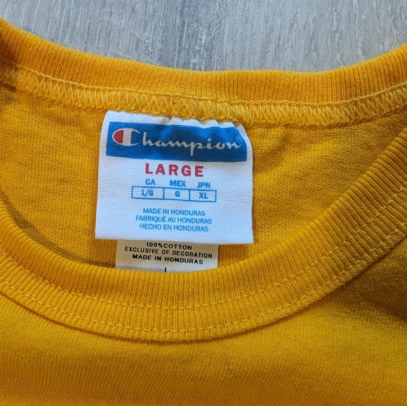 Champion Embroidered Script Logo T-Shirt, Gold Yellow - Men's Size Large - Picture 2 of 3